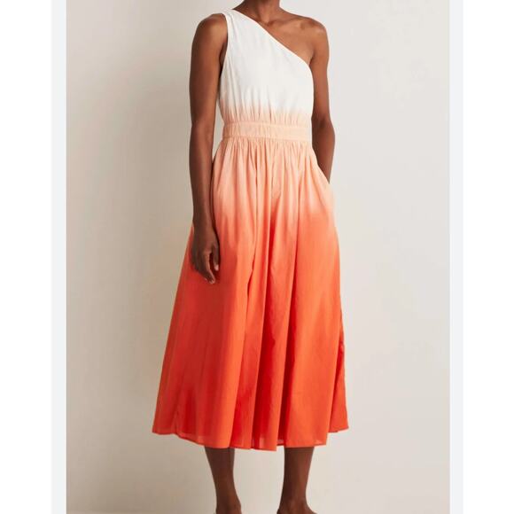 Boden Ora One Shoulder Ombre Midi Dress size 6 cream to coral cotton pockets - Picture 1 of 10